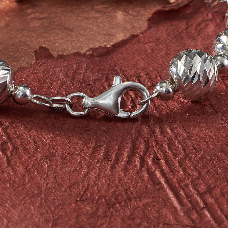 Italian 4mm and 10mm Sterling Silver Diamond-Cut and Polished Bead Bracelet image number 3