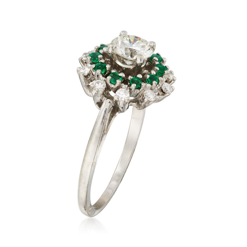 C. 1990 Vintage .85 ct. t.w. Diamond and .30 ct. t.w. Emerald Ring in 14kt White Gold image number 1