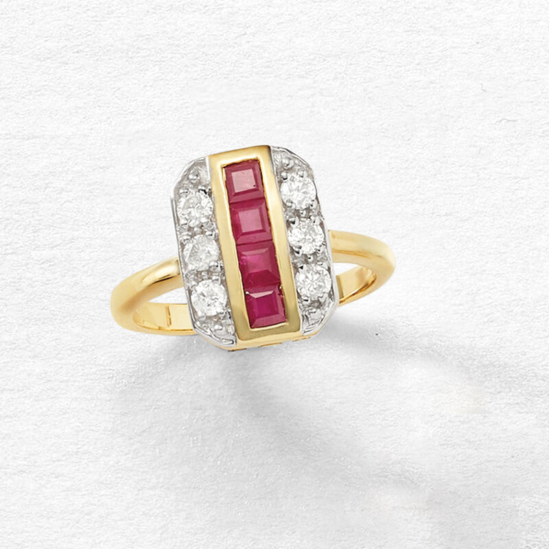 .80 ct. t.w. Ruby and .39 ct. t.w. Diamond Ring in 14kt Yellow Gold image number 4