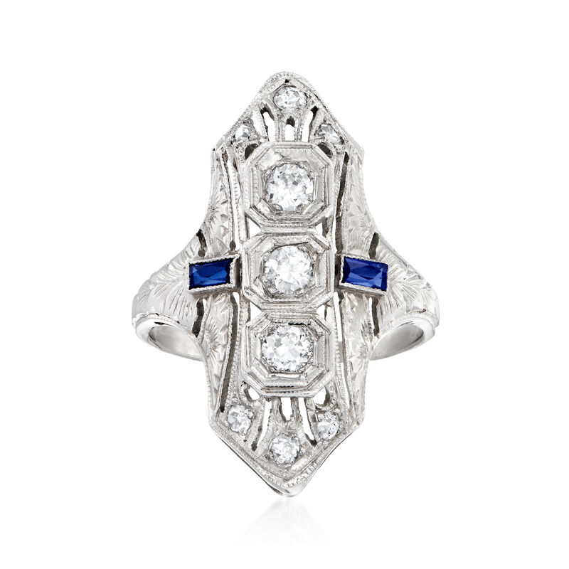 C. 1950 Vintage .35 ct. t.w. Diamond Ring with Synthetic Sapphire Accents in 18kt White Gold image number 0
