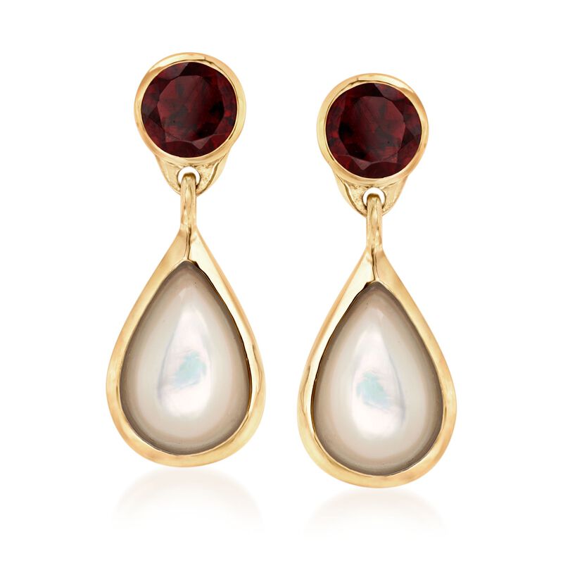 Mother-of-Pearl and 4.00 ct. t.w. Garnet Drop Earrings in 18kt Yellow Gold Over Sterling Silver image number 0