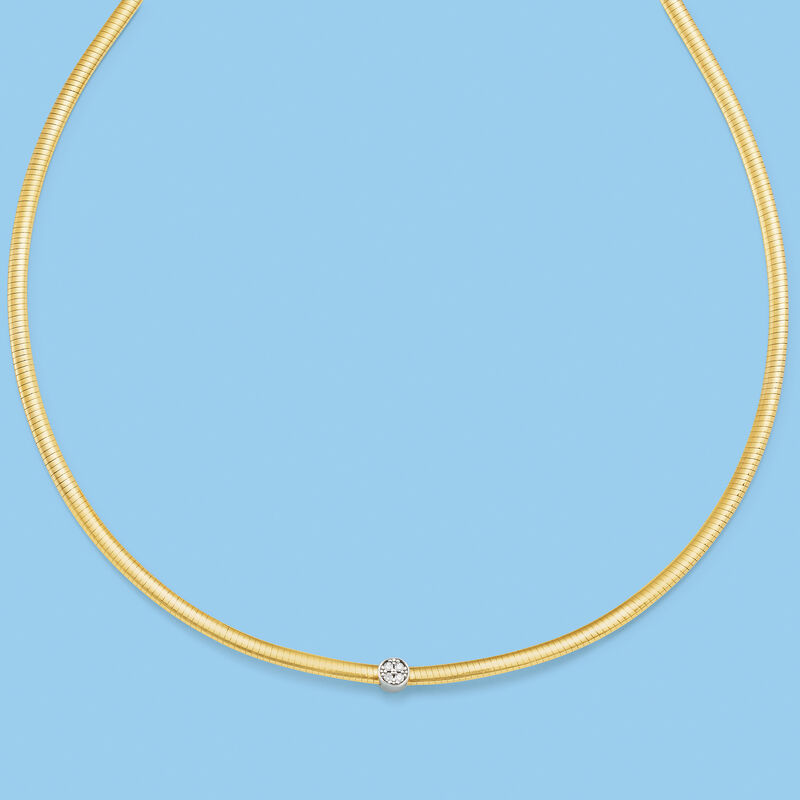 Italian .15 ct. t.w. CZ Reversible Omega Necklace in Sterling Silver and 18kt Gold Over Sterling image number 3