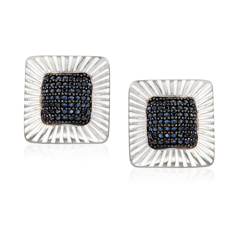 1.30 ct. t.w. Black Spinel and White Enamel Earrings in Sterling Silver image number 0