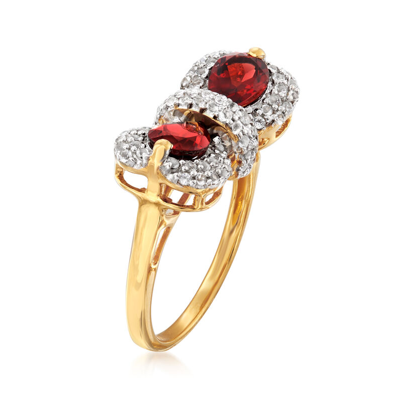 1.70 ct. t.w. Garnet and .60 ct. t.w. White Topaz Bow Ring in 18kt Gold Over Sterling image number 2