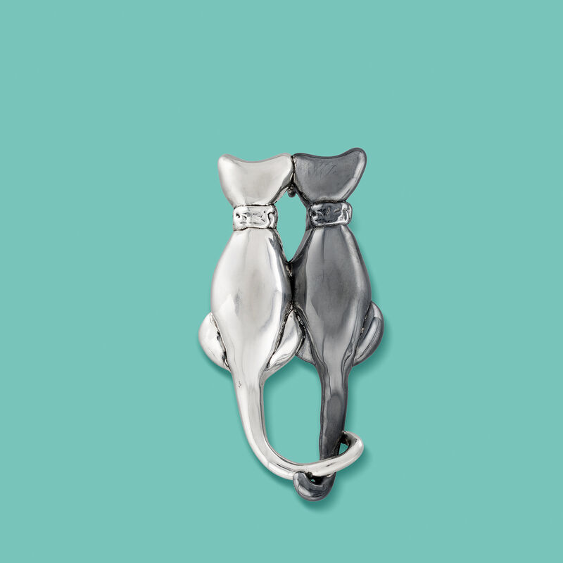 Sterling Silver Over Resin Twin Cat Pin image number 2