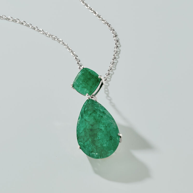 11.90 ct. t.w. Emerald Pendant Necklace in Sterling Silver image number 4