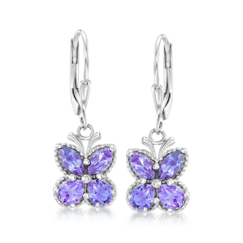 1.90 ct. t.w. Tanzanite Butterfly Drop Earrings in Sterling Silver image number 0