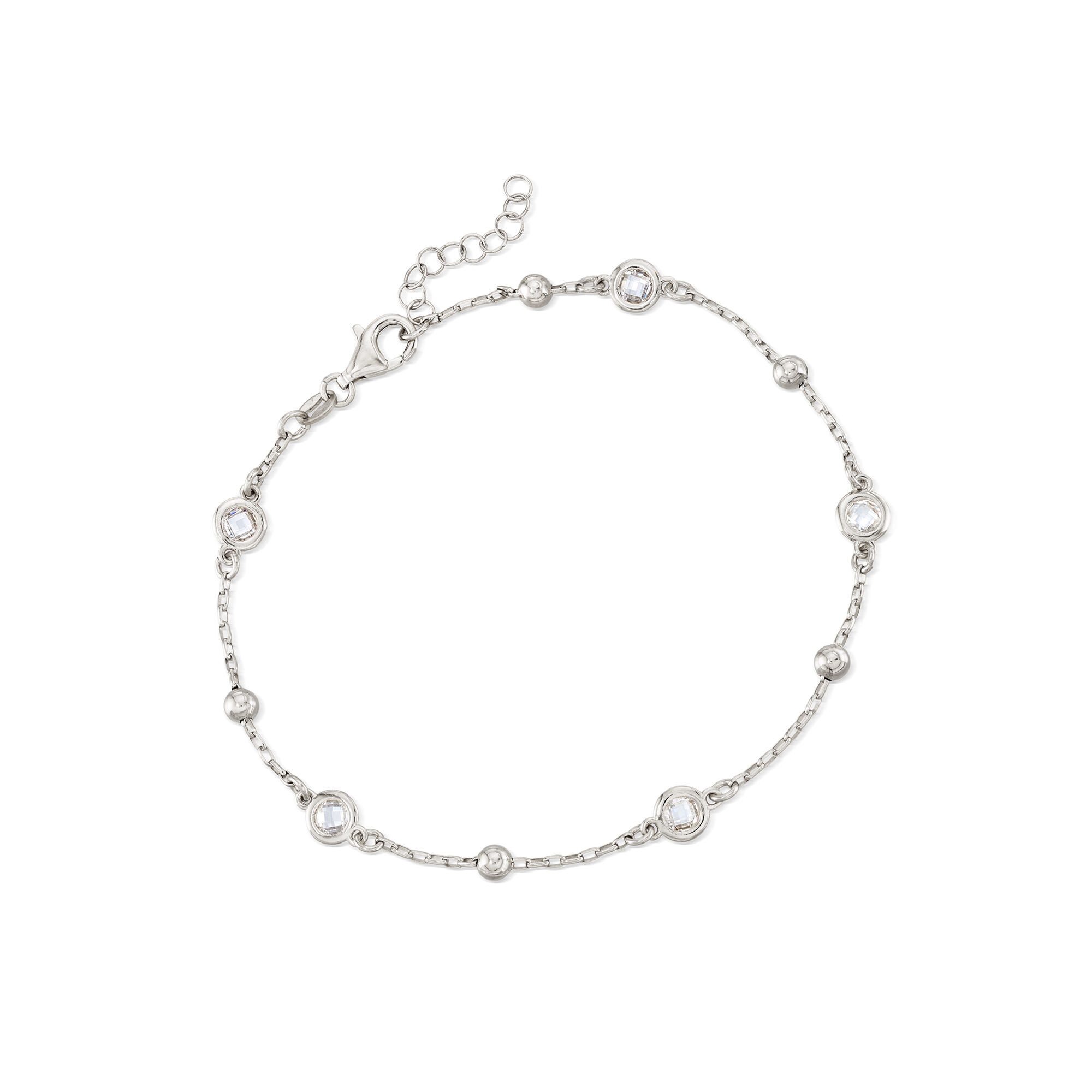 Italian 1.15 ct. t.w. Bezel-Set CZ Station Anklet in Sterling