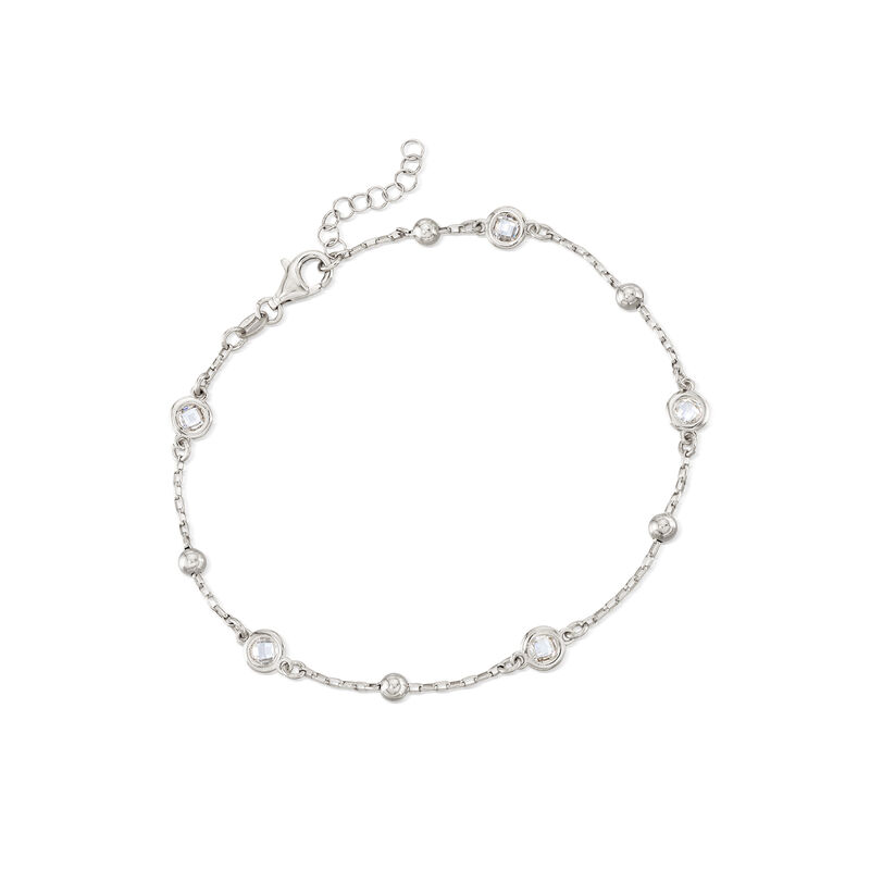 Italian 1.15 ct. t.w. Bezel-Set CZ Station Anklet in Sterling Silver image number 0