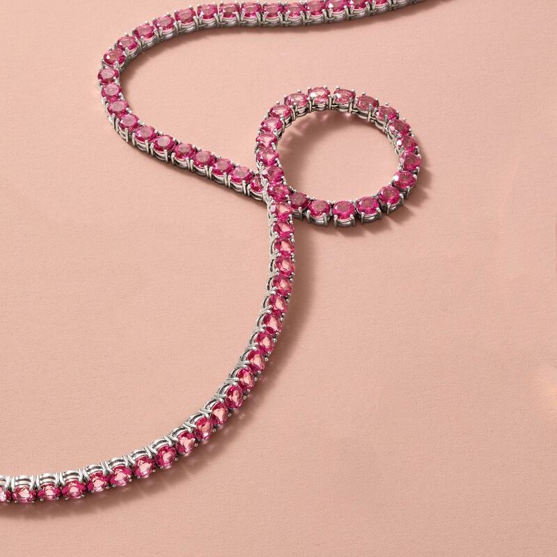 55.00 ct. t.w. Pink Topaz Tennis Necklace in Sterling Silver. 20" image number 3