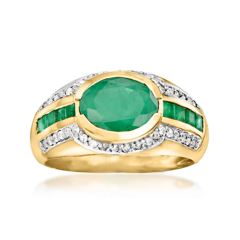 2.30 ct. t.w. Emerald and .20 ct. t.w. Diamond Ring in 14kt Yellow Gold image number 0