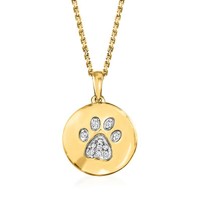 Diamond Paw Print Circle Pendant Necklace in 18kt Gold Over Sterling