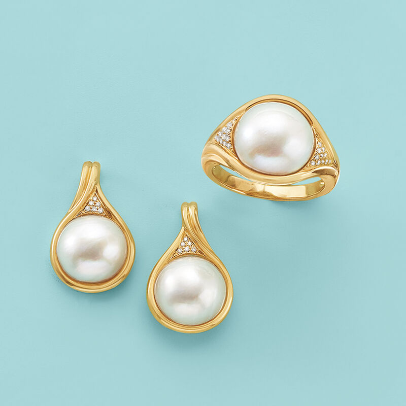 12-12.5mm Mabe Pearl Ring in 14kt Yellow Gold with Diamond Accents image number 4