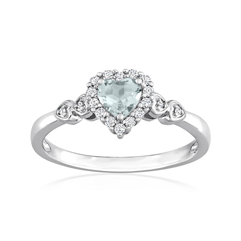 .30 Carat Heart-Shaped Aquamarine and .10 ct. t.w. White Topaz Ring with Diamond Accents in Sterling Silver image number 0