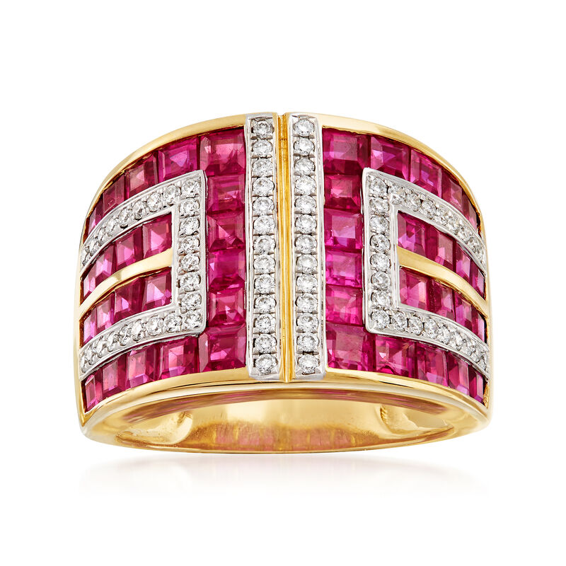 4.50 ct. t.w. Ruby and .37 ct. t.w. Diamond Geometric Ring in 18kt Yellow Gold image number 0