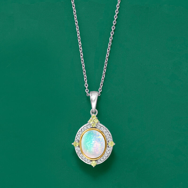 Ethiopian Opal, .10 ct. t.w. Diamond and .18 ct. t.w. Peridot Pendant Necklace in Sterling Silver with 14kt Yellow Gold image number 2
