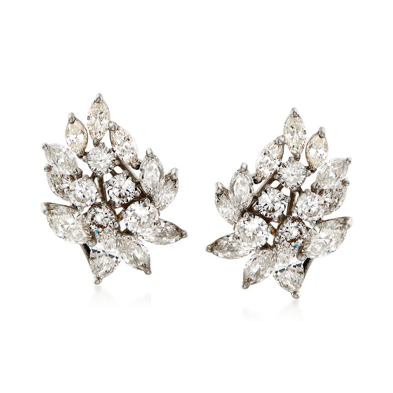 C. 1970 Vintage 15.50 ct. t.w. Diamond Drop Earrings in Platinum image number 3