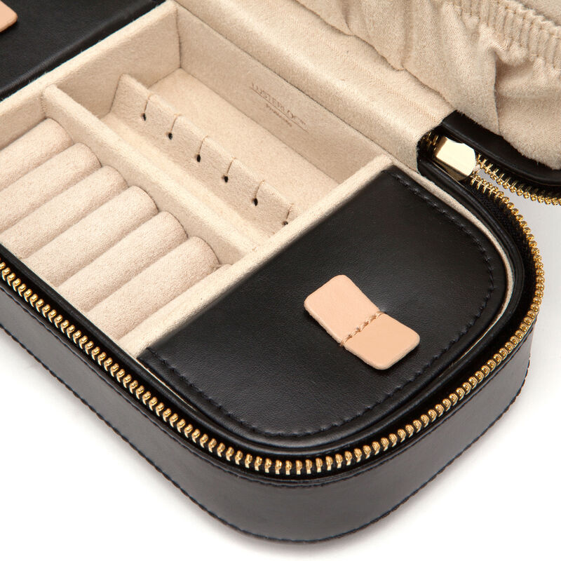 Wolf "Chloe" Black Leather Jewelry Travel Case image number 1