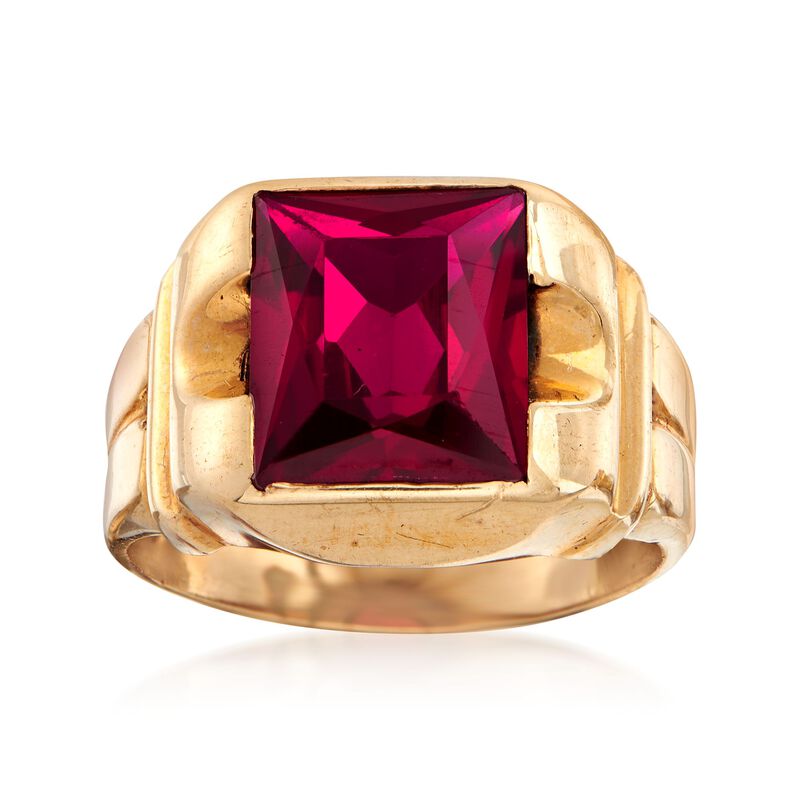 C. 1950 Vintage Men's Synthetic Ruby Ring in 10kt Yellow Gold image number 0