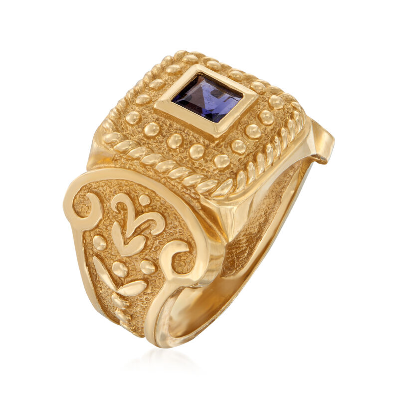 C. 1980 Vintage .30 Carat Iolite Beaded Ring in 14kt Yellow Gold image number 2