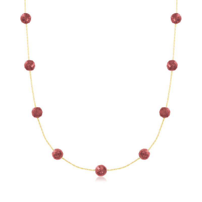35.00 ct. t.w. Ruby Bead Station Necklace in 14kt Yellow Gold image number 0