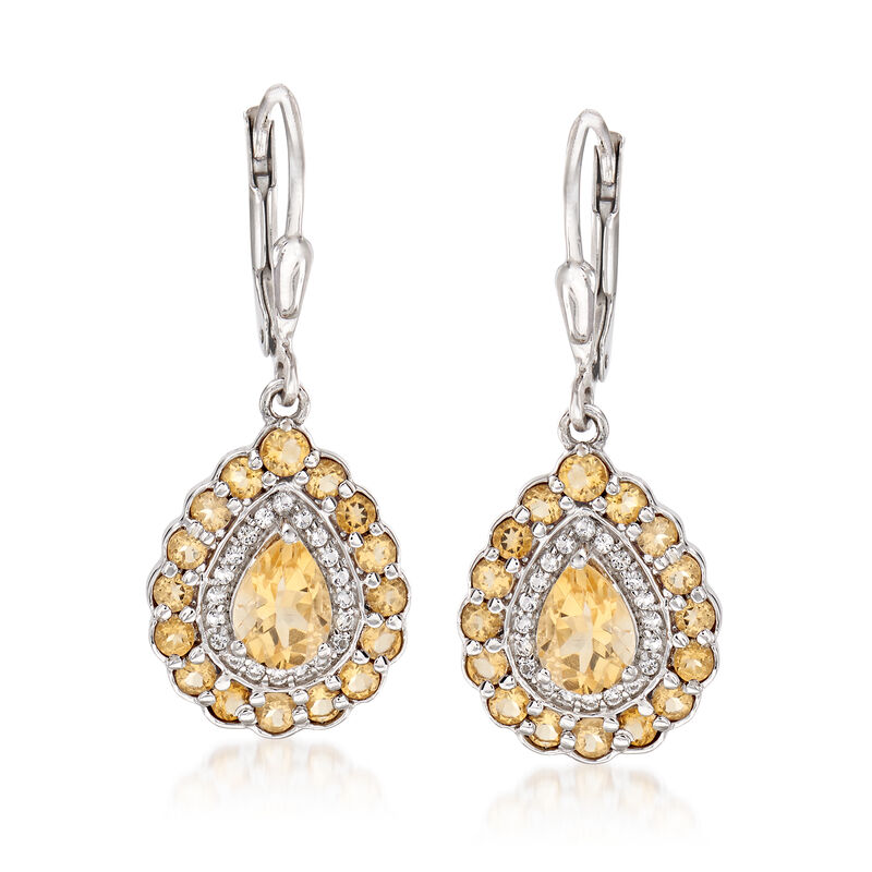 1.80 ct. t.w. Yellow Citrine and .20 ct. t.w. White Topaz Drop Earrings in Sterling Silver image number 0