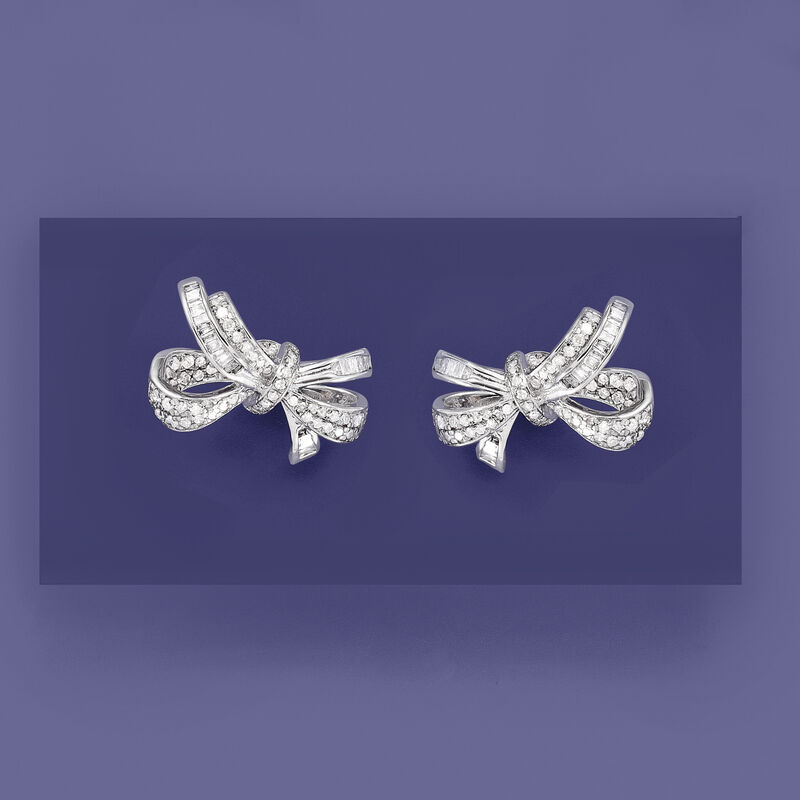 1.00 ct. t.w. Diamond Bow Earrings in 14kt White Gold image number 2