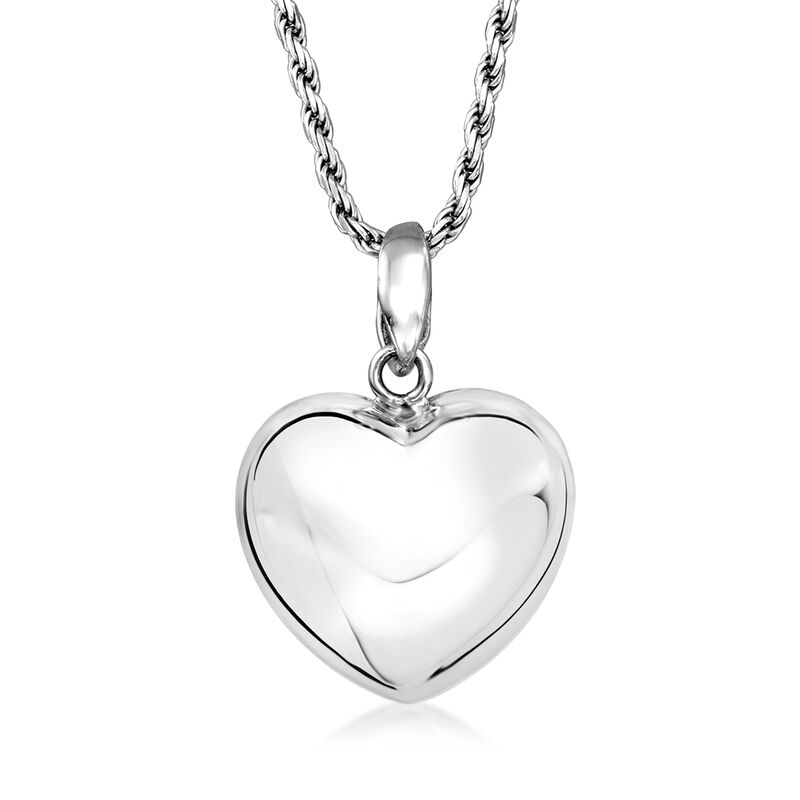 Italian Sterling Silver Puffed Heart Pendant Necklace image number 0