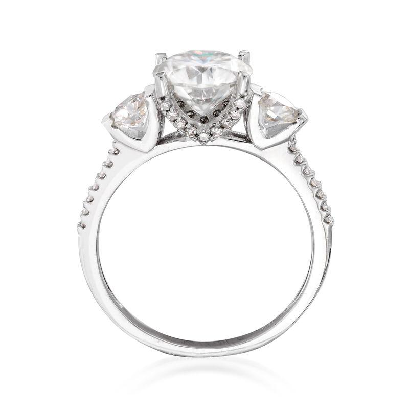 2.30 ct. t.w. Synthetic Moissanite Three-Stone Engagement Ring with .15 ct. t.w. Diamonds in 14kt White Gold image number 3