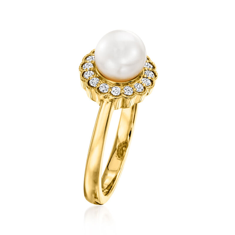 6.5-7mm Cultured Pearl and .19 ct. t.w. Diamond Ring in 14kt Yellow Gold. Size 8 image number 2