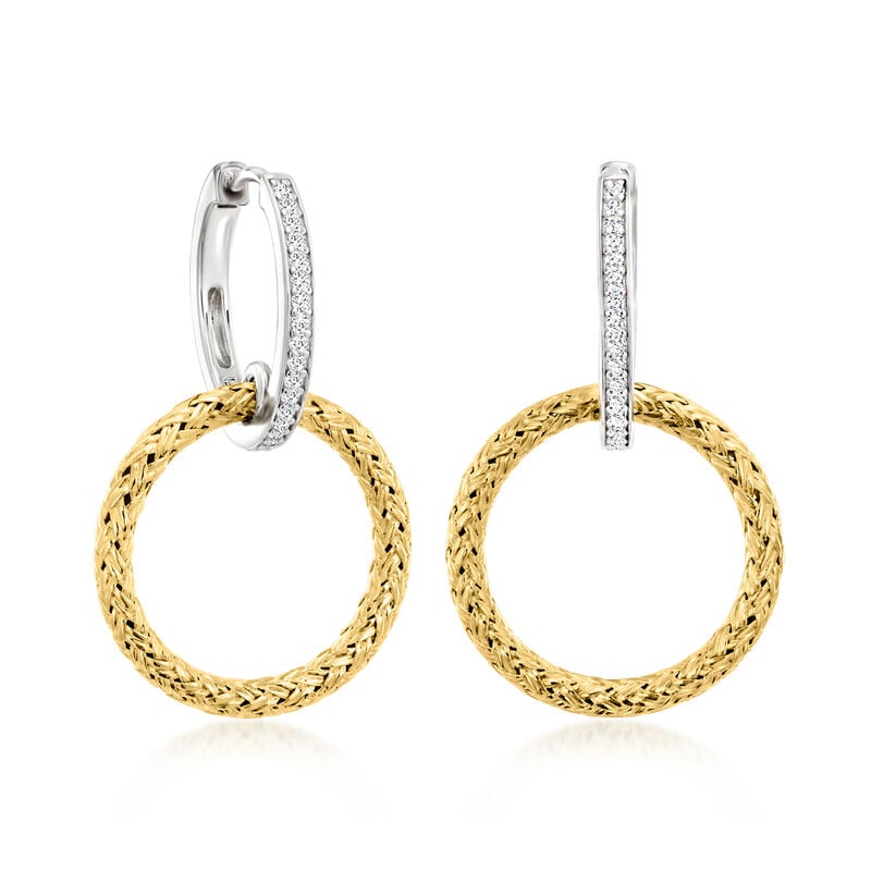 Charles Garnier "Flourish" .20 ct. t.w. CZ Hoop Drop Earrings in Sterling Silver and 18kt Gold Over Sterling  image number 0