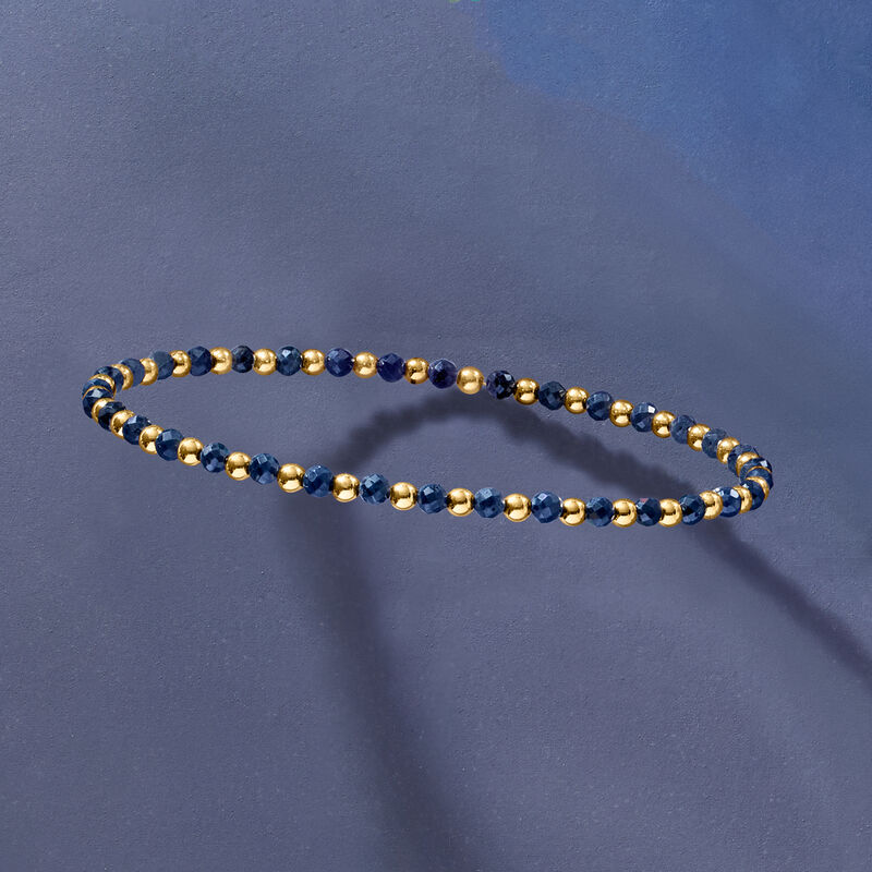 6.00 ct. t.w. Sapphire and 10kt Yellow Gold Bead Stretch Bracelet image number 5