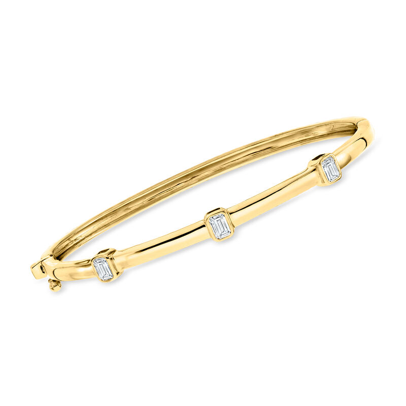 .75 ct. t.w. Emerald-Cut Lab-Grown Diamond Station Bangle Bracelet in 18kt Gold Over Sterling image number 0