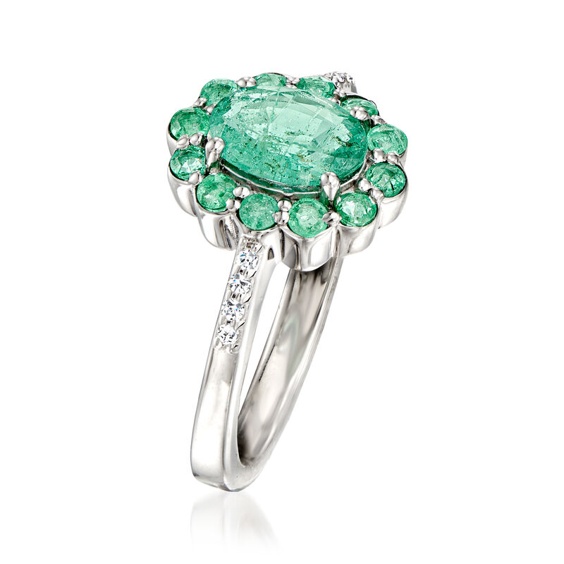 1.40 ct. t.w. Emerald Ring with Diamonds in Sterling Silver image number 2