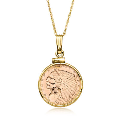 C. 1980 Vintage 21kt Gold Quarter Eagle Coin Pendant Necklace in 14kt Yellow Gold