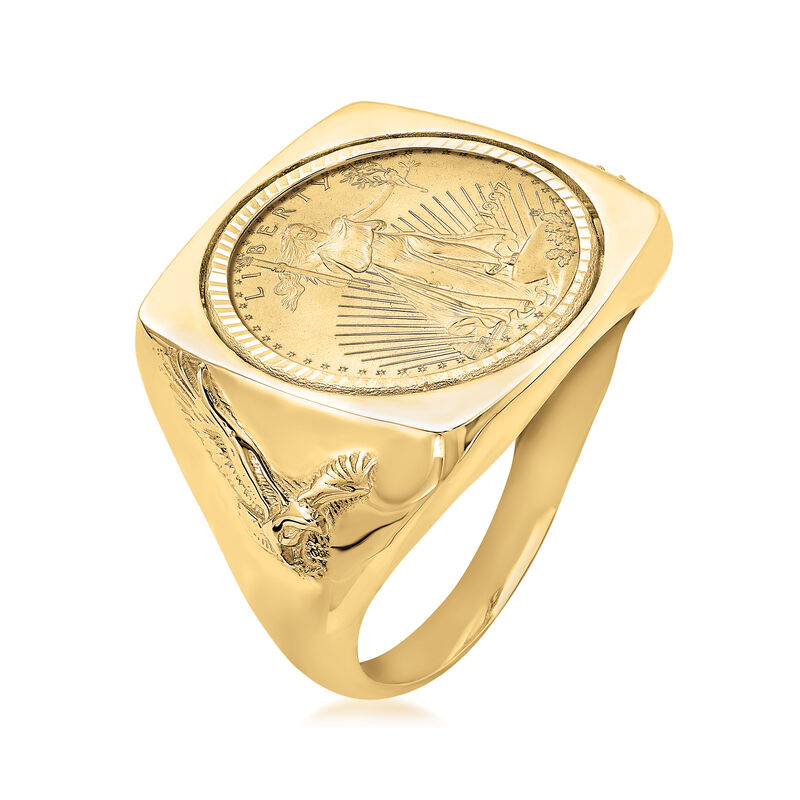 Men's 22kt Yellow Gold American Eagle Coin Square-Top Ring in 14kt Yellow Gold image number 1