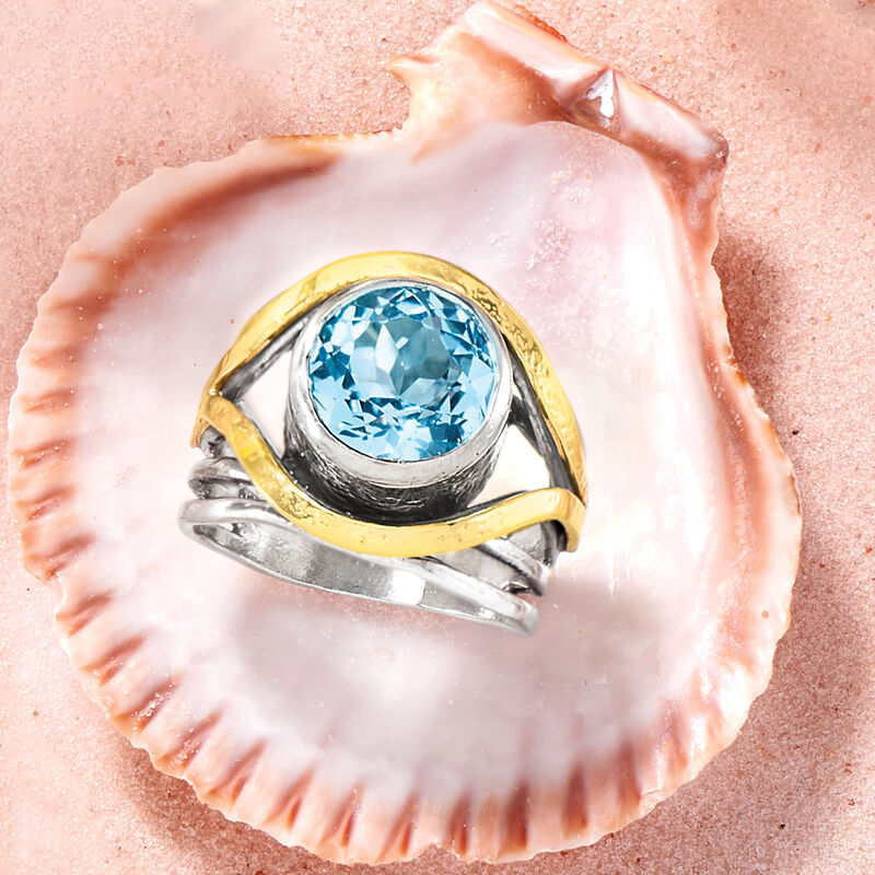 15.00 Carat Blue Topaz Ring in 14kt Yellow Gold and Sterling Silver image number 4