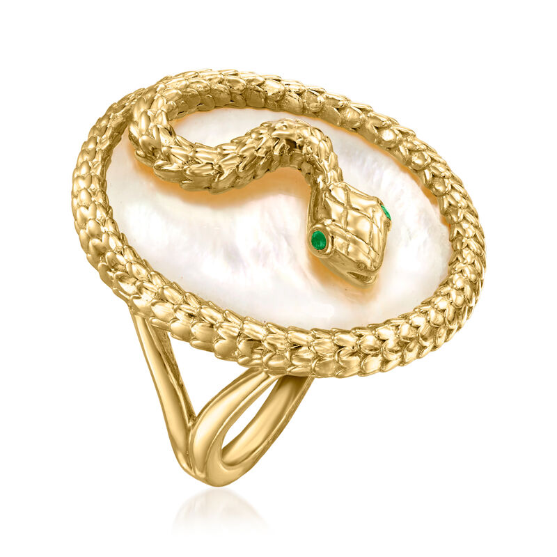 Mother-of-Pearl Snake Ring with Tsavorites in 18kt Gold Over Sterling image number 3
