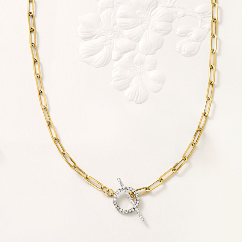.25 ct. t.w. Diamond Toggle Clasp Paper Clip Link Necklace in 14kt Yellow Gold image number 3