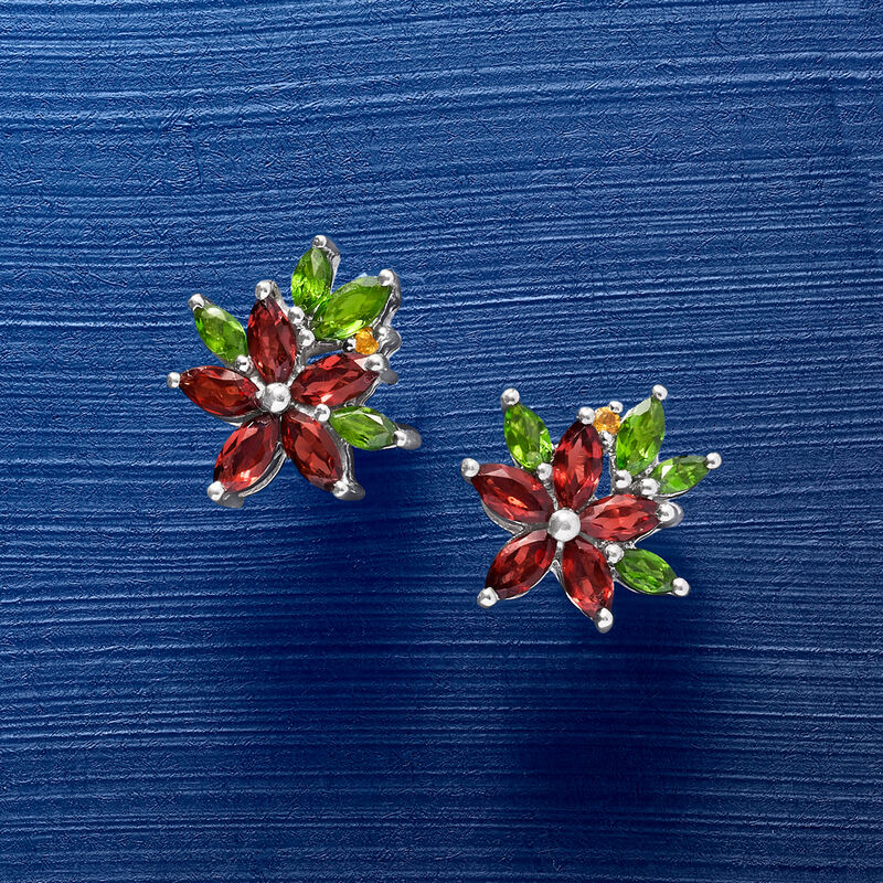 2.62 ct. t.w. Multi-Gemstone Flower Earrings in Sterling Silver image number 4
