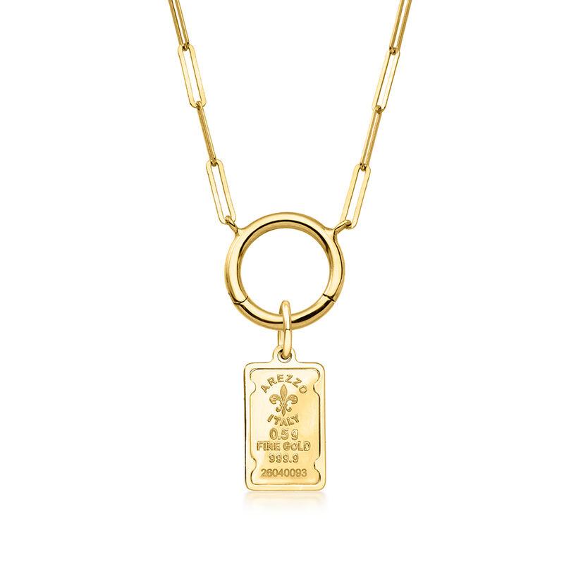 Italian 24kt Yellow Gold Fleur-De-Lis Half-Gram Ingot Charm in 10kt Yellow Gold image number 2