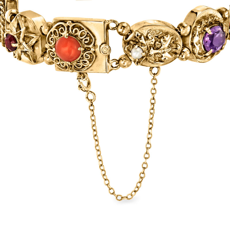 C. 1960 Vintage 2.22 ct. t.w. Multi-Gemstone Slide Charm Bracelet in 14kt Yellow Gold image number 2
