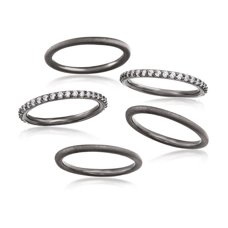 Sterling Silver Jewelry Set: Five Stackable Rings with 1.10 ct. t.w. CZs image number 3