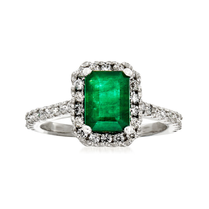 1.60 Carat Emerald and .45 ct. t.w. Diamond Halo Ring in 14kt White Gold image number 0