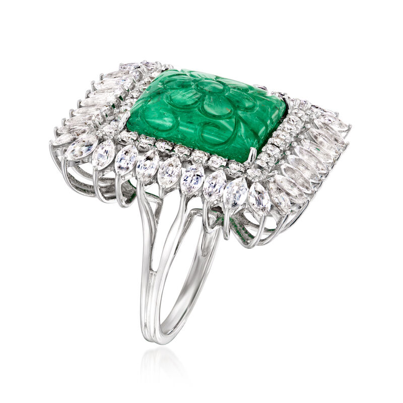 7.00 Carat Emerald Ring with 3.20 ct. t.w. White Sapphires and .56 ct. t.w. Diamonds in 18kt White Gold image number 2
