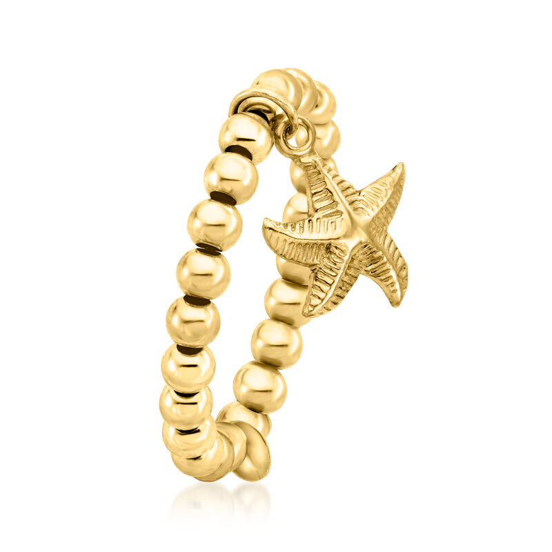 3mm 14kt Yellow Gold Bead Stretch Ring with Starfish Charm image number 2