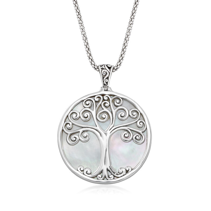 Mother-Of-Pearl Tree of Life Pendant Necklace in Sterling Silver image number 0