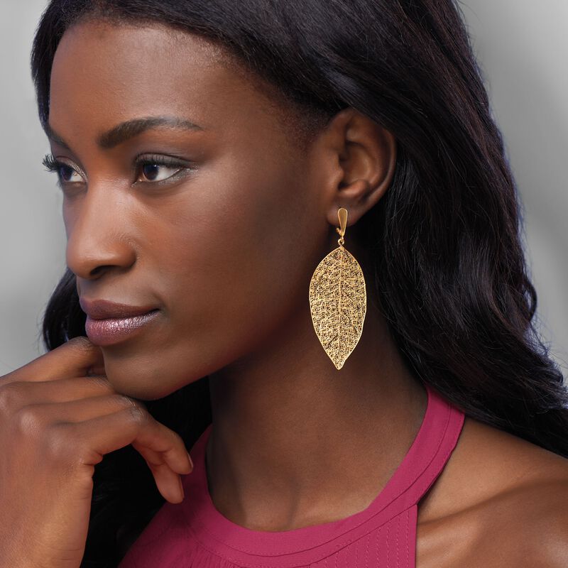 Italian 14kt Yellow Gold Filigree Leaf Drop Earrings image number 6
