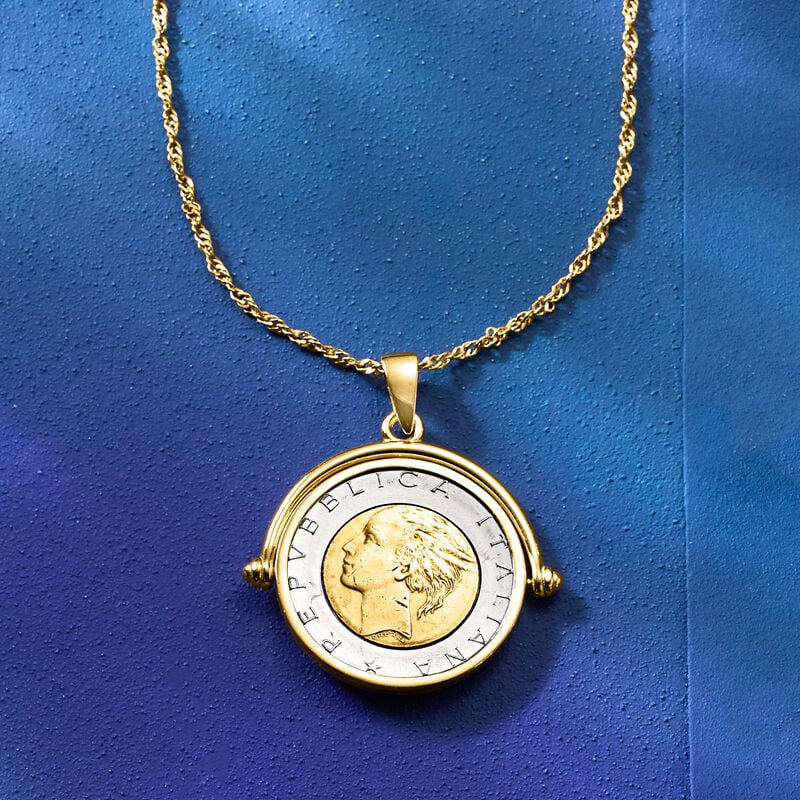 Italian Genuine Lira Coin Pendant Necklace in 18kt Gold Over Sterling image number 4