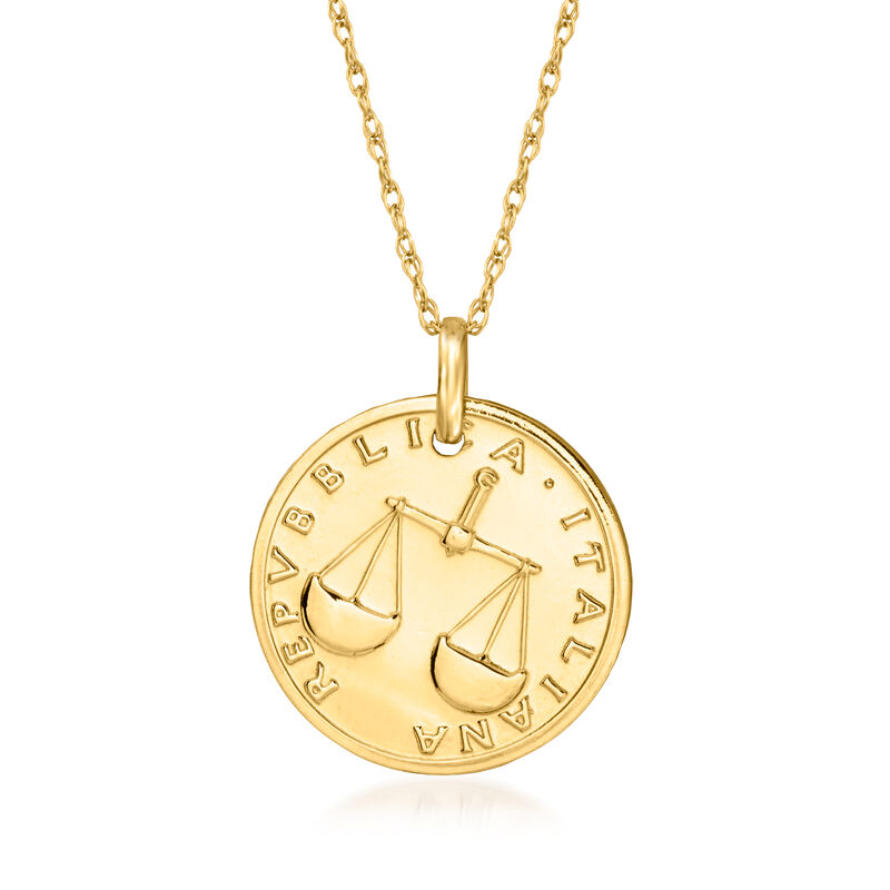 Italian 14kt Yellow Gold Replica 1-Lira Coin Pendant Necklace image number 2